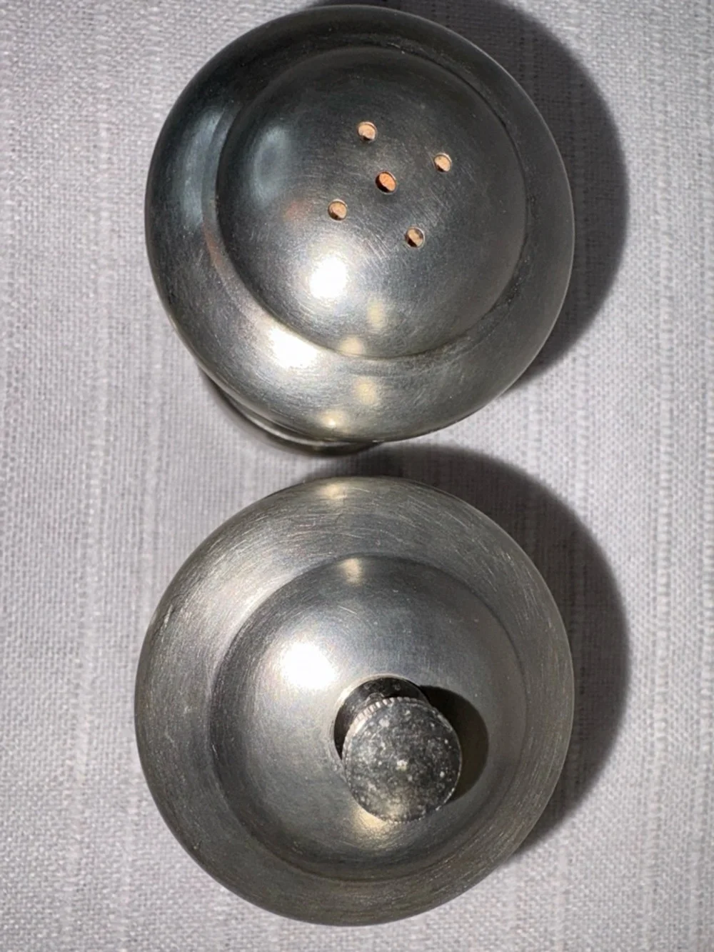 Vintage Italian Brushed Stainless Steel Salt Shaker Pepper Mill Set 4 Inch EUC